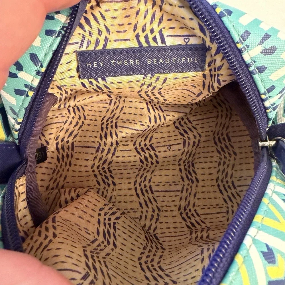 Vibrant Tropical Cosmetic Bag Green/Blue Geometric Design Stella‎ & Dot